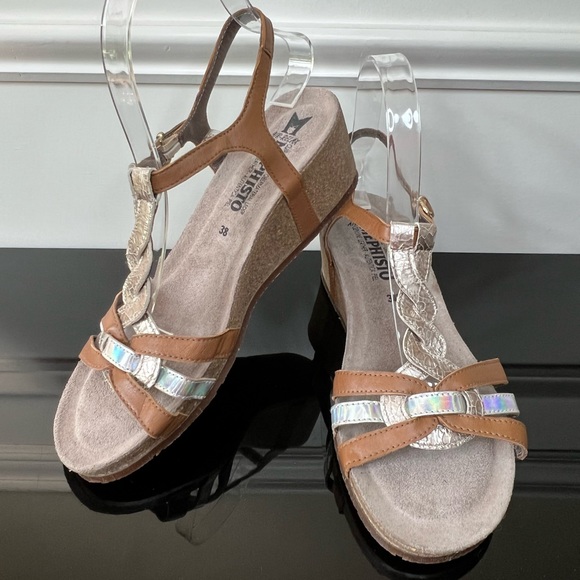 Mephisto Wedge Sandals Tan - Picture 1 of 6